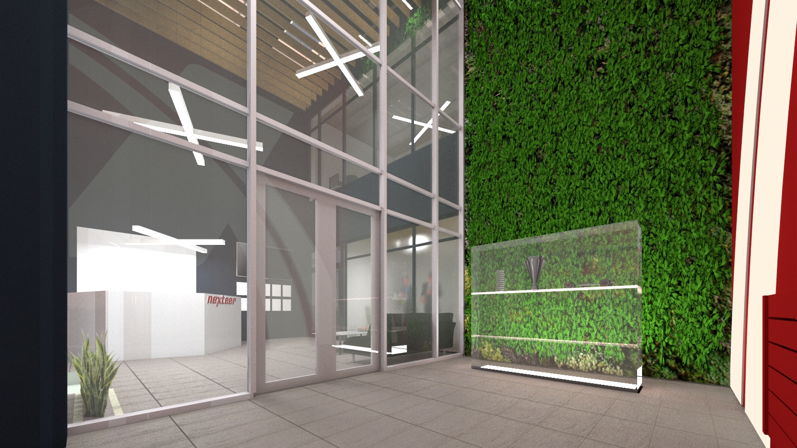 Zdjęcie pokazuje wizualizację budynku biurowego Nexteer w Tychach zaprojektowanego przez biuro projektowe BAUREN z Rybnika