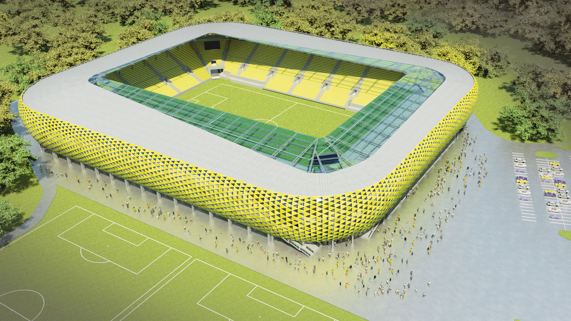 Obrazek przedtawia projekt stadionu miejskiego w Katowicach